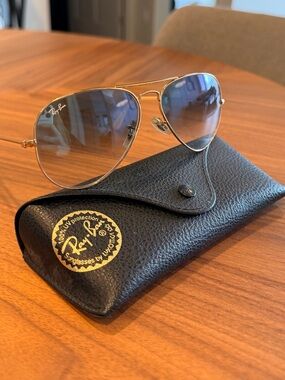 Ray-Ban Gold Frame Sunglasses with Blue Gradient Lenses